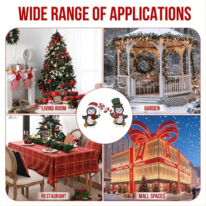 Set Of 2 Lighted Penguin And Candy Cane Christmas Decoration